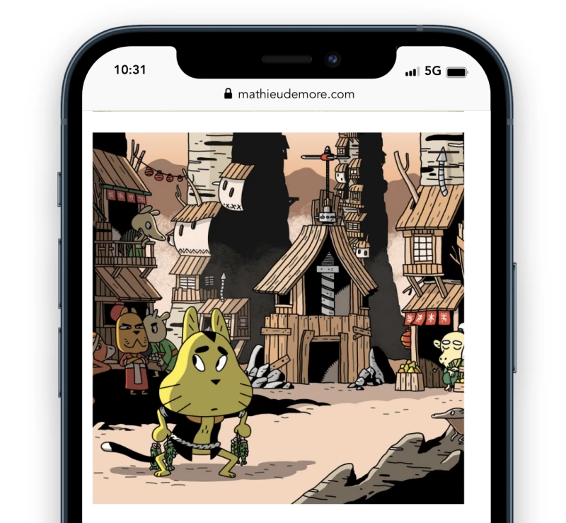 Version responsive du portfolio d'illustrations pour optimiser sa lecture sur smartphone.