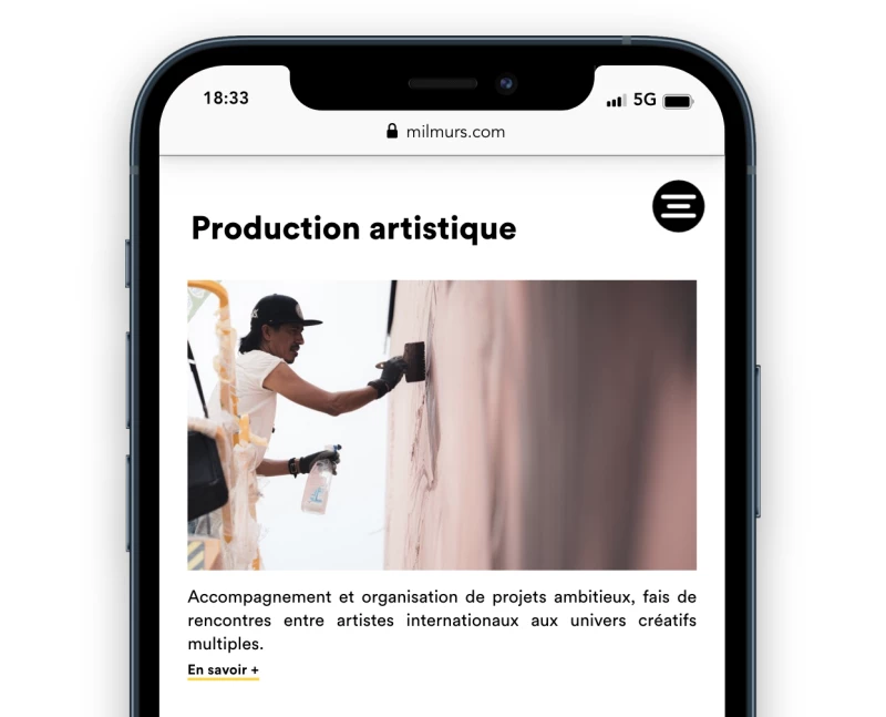 Réalisation du site d'une maison de production artistique. Optimisation de la version mobile de l'interface en travaillant sur les feuilles de styles css et l'optimisation responsive.