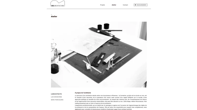 int&eacute;gration HTML/CSS, d&eacute;veloppement JavaScript &mdash; Ere architecture Architecture &mdash; d&eacute;veloppeur front-end freelance Emmanuel Lechat &mdash; vue 4/10