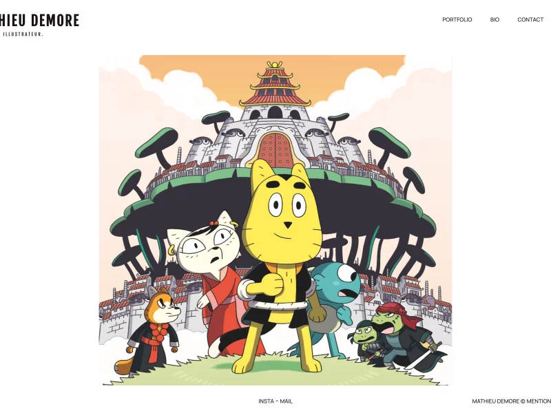 Webdesign et programmation du portfolio de l'illustrateur Mathieu DEMORE. R&eacute;alisation d'un graphisme simple et intuitif.