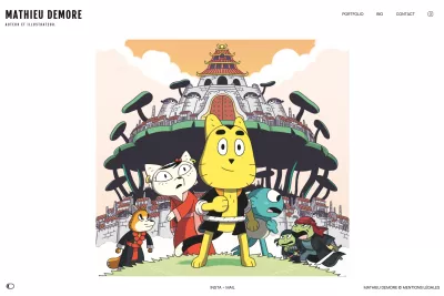 Webdesign and programming of the portfolio of illustrator Mathieu Demore. Clean, intuitive design.
