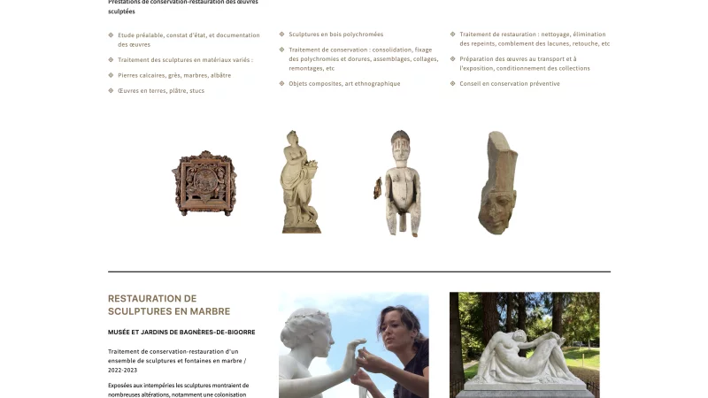 Ana&iuml;s Lechat portfolio, sculpture conservator, minimalist webdesign, view 2/7, project by Emmanuel Lechat