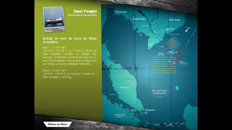 application Flash interactive, programmation AS3 &mdash; Boat-people photos Culturel & Mus&eacute;ographie &mdash; d&eacute;veloppeur front-end freelance Emmanuel Lechat &mdash; vue 5/6