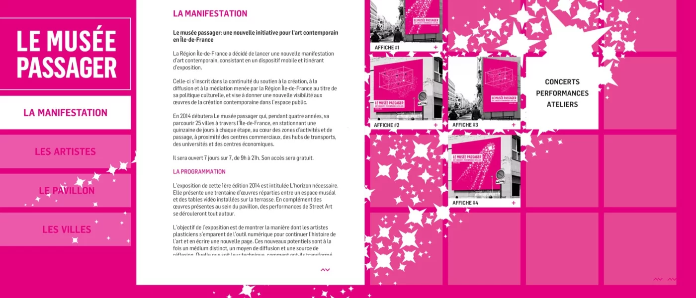 application Flash interactive, programmation AS3, application offline &mdash; Le mus&eacute;e passager Culturel & Mus&eacute;ographie &mdash; d&eacute;veloppeur front-end freelance Emmanuel Lechat &mdash; vue 1/6