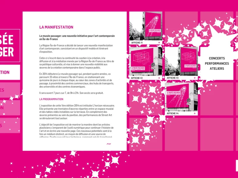 Le Mus&eacute;e Passager site, interactive cultural and artistic web experience