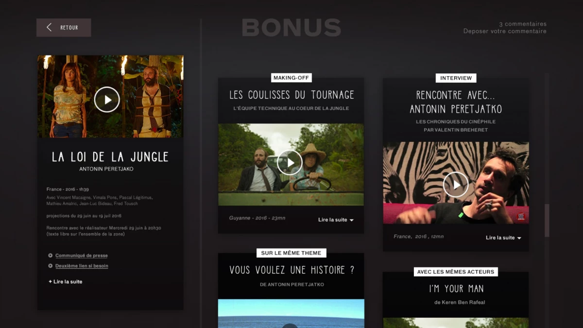 Webdesign et programmation d'une interface pour la présentation de bonus cinéma au sein de la Ferme du buisson.