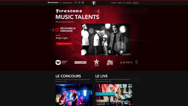 Développement front-end du site Firestone Music Talents. Sité événementiel réalisé par l'agence Ideactif. Intégration des templates sur la base d'une programmation Node.js.