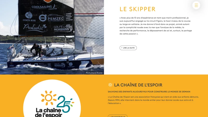 Site du skipper Benoit Hochart pour son projet La cha&icirc;ne de l'espoir, carnet de bord et partenaires, vue 5/6, r&eacute;alisation Emmanuel Lechat