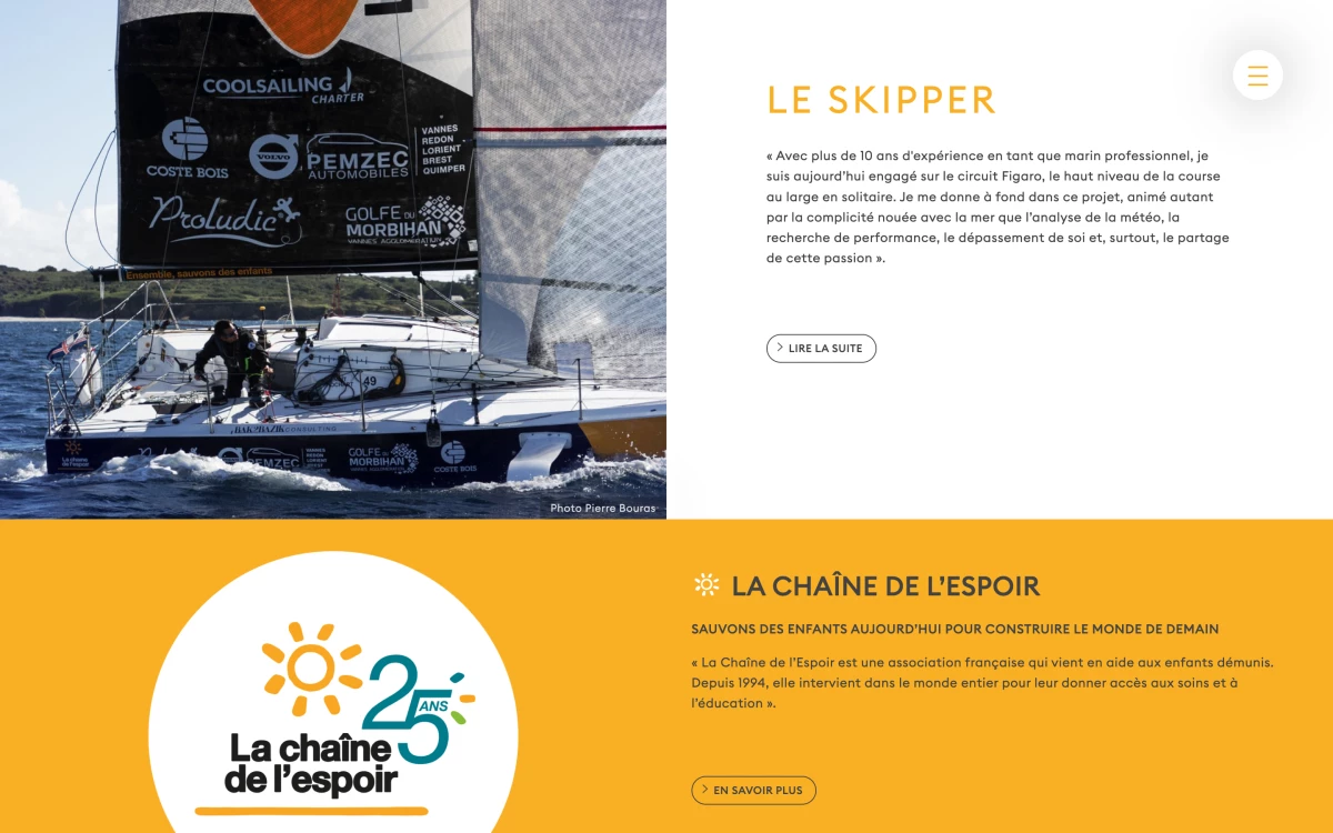 Réalisation du Site internet du skipper Benoit Hochart - 'La chaîne de l'espoir'. Présentation du projet, du skipper et de ses partenaires.