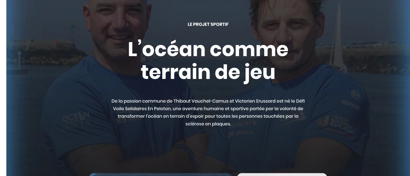 site Kirby CMS sur-mesure, animations GSAP, scroll anim&eacute; Lenis &mdash; Defi-voile Solidaires en Peloton Nautisme &mdash; d&eacute;veloppeur front-end freelance Emmanuel Lechat &mdash; vue 2/8