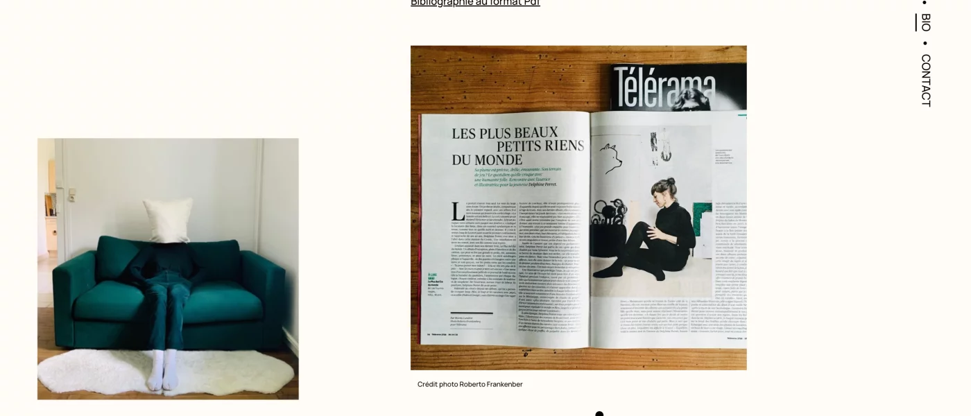 site Kirby CMS sur-mesure, webdesign Figma, int&eacute;gration HTML/CSS &mdash; Delphine Perret Portfolios & Books &mdash; d&eacute;veloppeur front-end freelance Emmanuel Lechat &mdash; vue 6/9