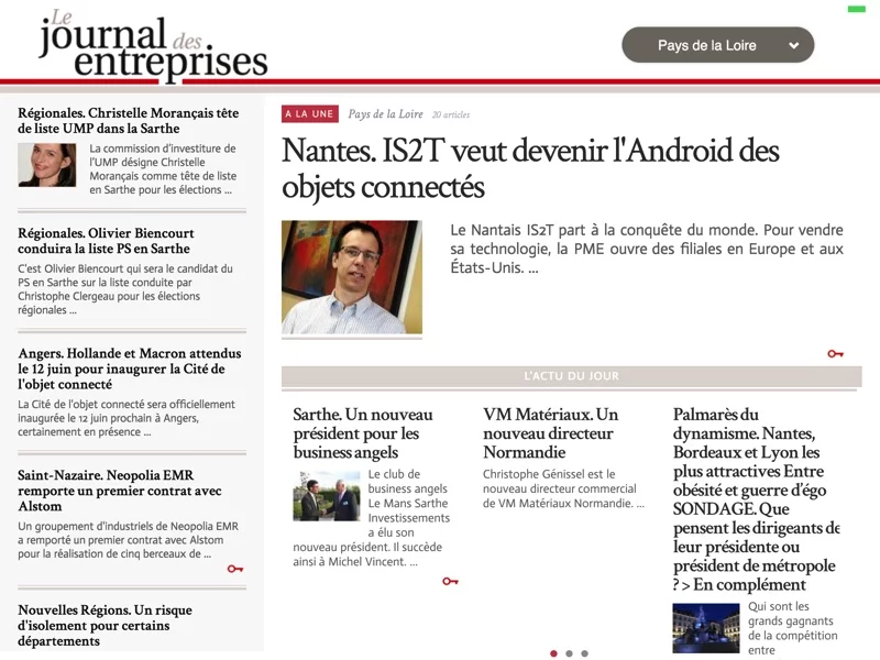 Webdesign and front-end development for the tablet version of Le journal des entreprises