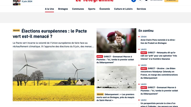 int&eacute;gration HTML/CSS, d&eacute;veloppement JavaScript &mdash; Le T&eacute;l&eacute;gramme Presse &mdash; d&eacute;veloppeur front-end freelance Emmanuel Lechat &mdash; vue 3/6