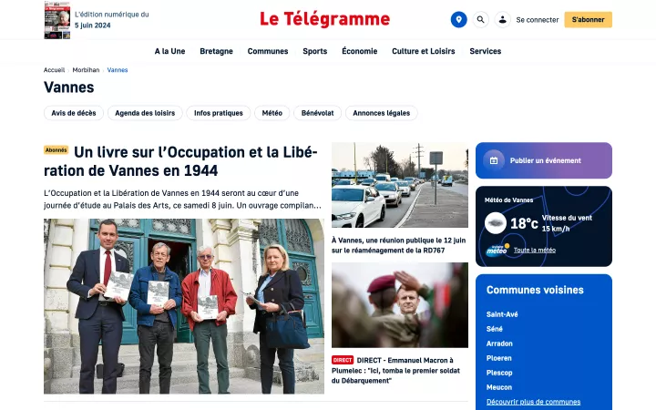 Webdesign et développement front-end du journal Le Télégramme