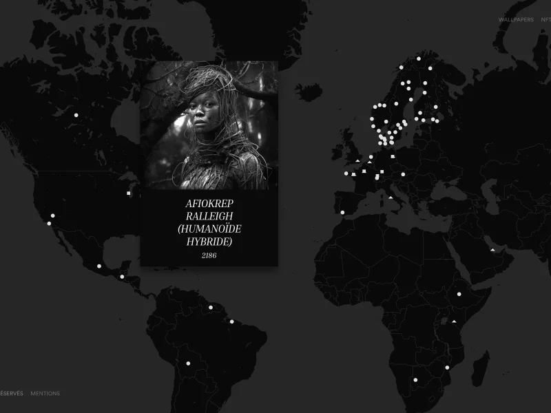 Mekaapolis site, AI-generated futuristic universe with Leaflet.js interactive mapping
