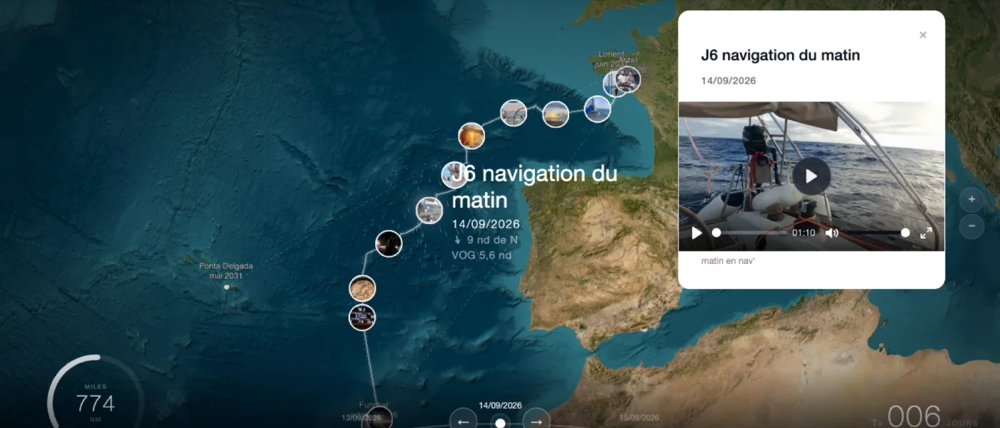 Skipper Map, 3D map of the round-the-world voyage of the sailboat Pesk Ebrel