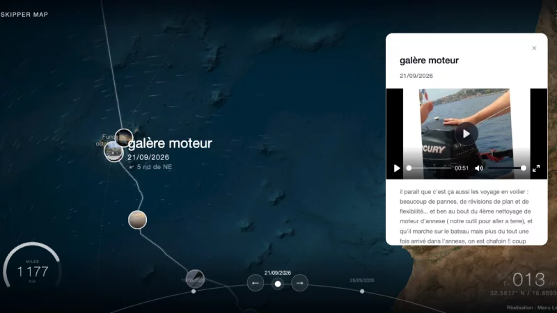 Skipper Map, 3D map of the round-the-world voyage of the sailboat Pesk Ebrel