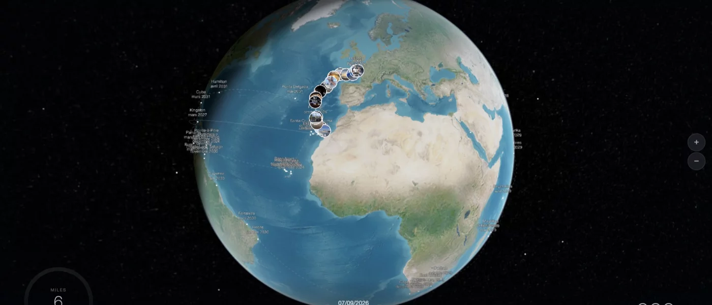 Skipper Map, 3D map of the round-the-world voyage of the sailboat Pesk Ebrel