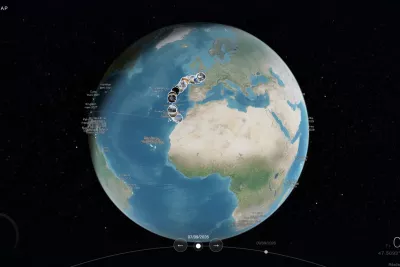 Skipper Map, CesiumJS 3D globe of the Pesk Ebrel sailboat's round-the-world voyage, project by Emmanuel Lechat